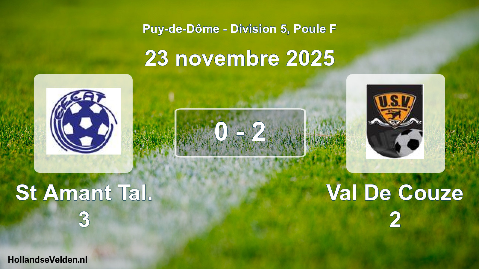 Gespeelde wedstrijd: St Amant Tal. 3 - Val De Couze 2 0 - 2 (23 november 2025)