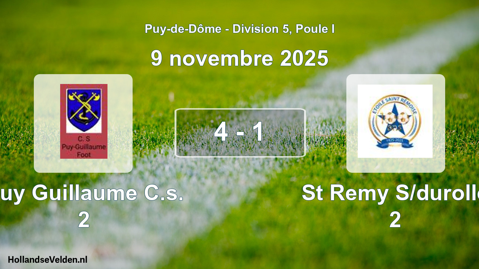 Gespeelde wedstrijd: Puy Guillaume C.s. 2 - St Remy S/durolle 2 4 - 1 (9 november 2025)