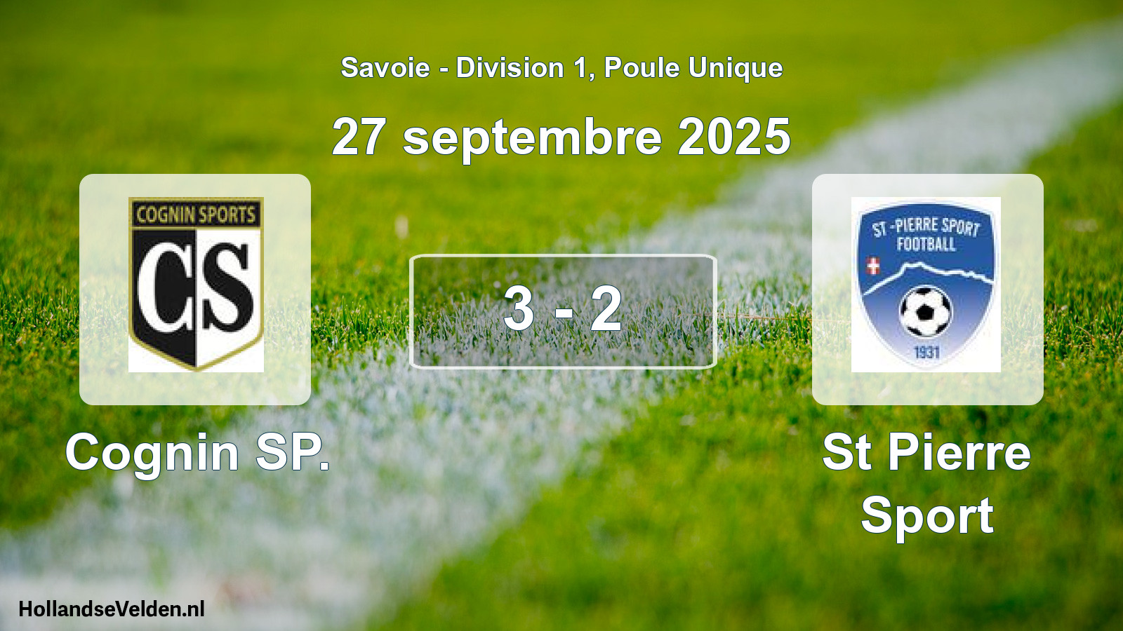Gespeelde wedstrijd: Cognin SP. - St Pierre Sport 3 - 2 (27 september 2025)