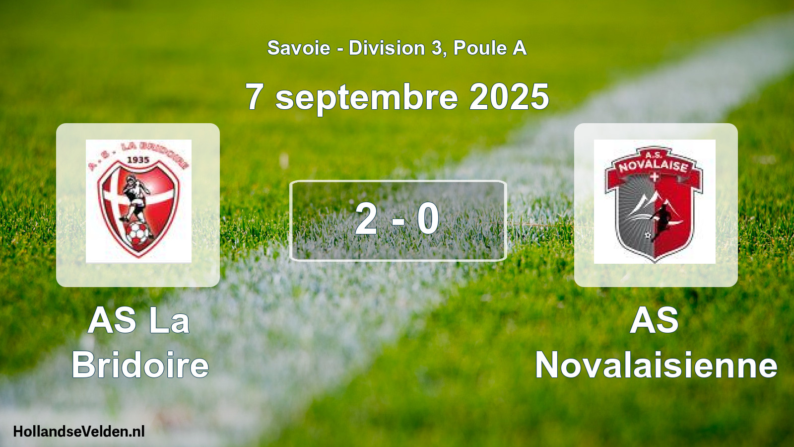 Match joué: AS La Bridoire - AS Novalaisienne 2 - 0 (7 septembre 2025)