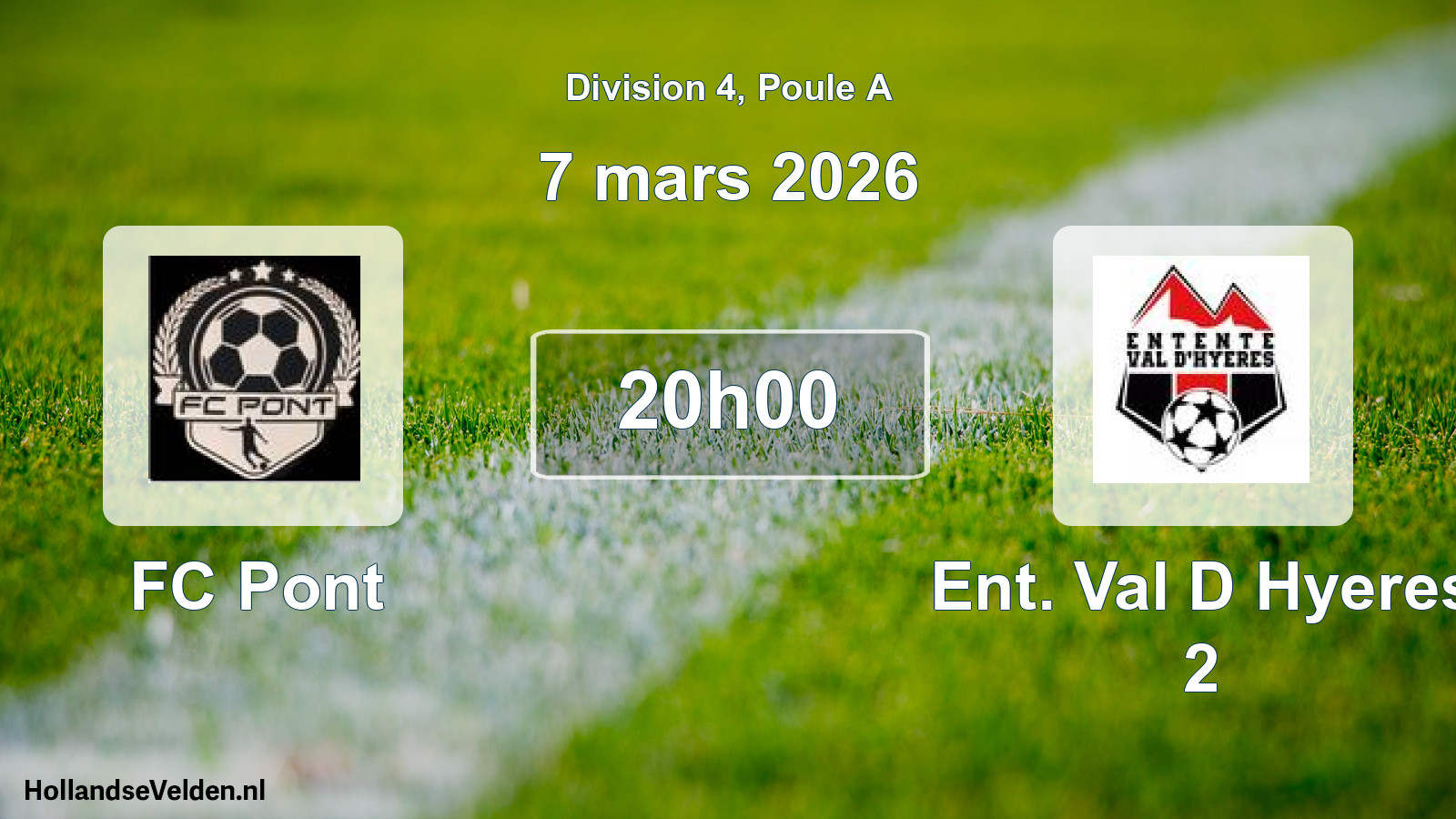 Match programmé: FC Pont - Ent. Val D Hyeres 2 (7 mars 2026)