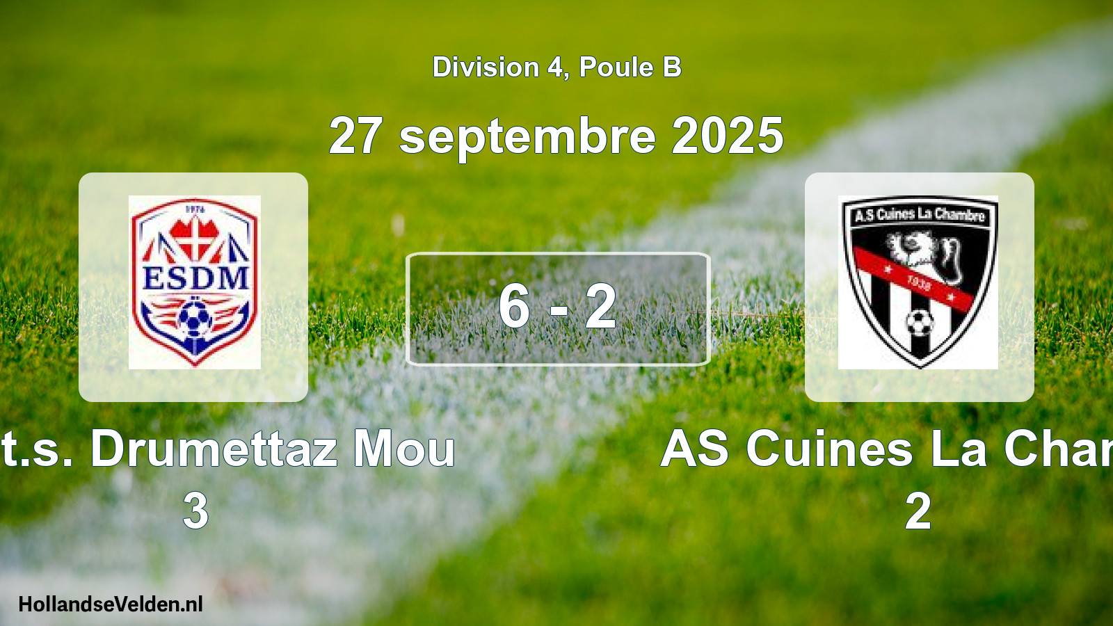 Total number of matches played: Ent.s. Drumettaz Mou 3 - AS Cuines La Chamb 2 6 - 2 (27 September 2025)