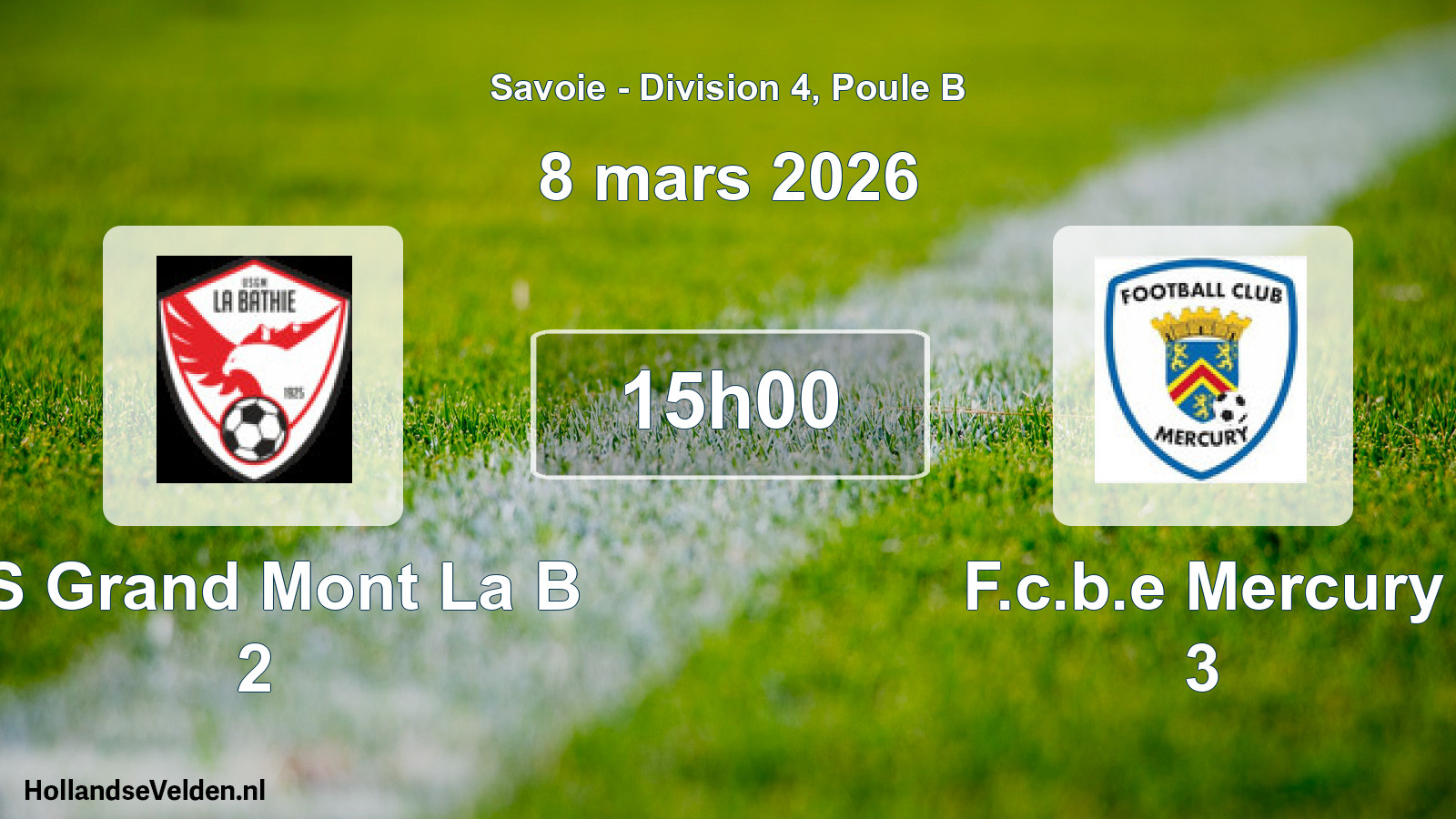 Scheduled Match: US Grand Mont La B 2 - F.c.b.e Mercury 3 (8 March 2026)