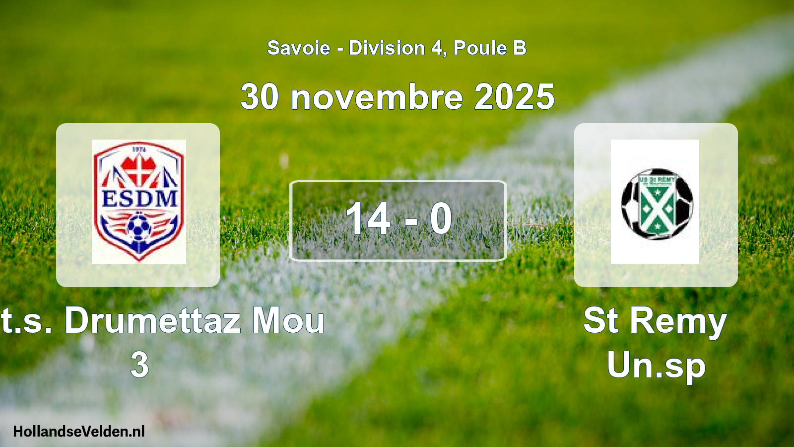 Match joué: Ent.s. Drumettaz Mou 3 - St Remy Un.sp 14 - 0 (30 novembre 2025)
