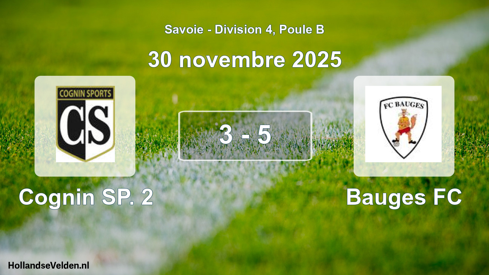 Match joué: Cognin SP. 2 - Bauges FC 3 - 5 (30 novembre 2025)