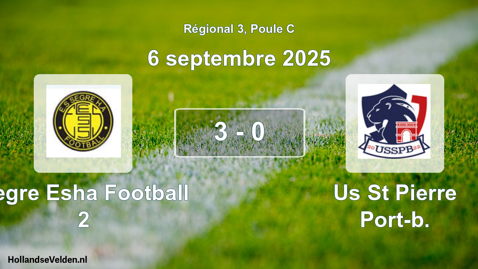 Gespeelde wedstrijd: Segre Esha Football 2 - Us St Pierre Port-b. 3 - 0 (6 september 2025)