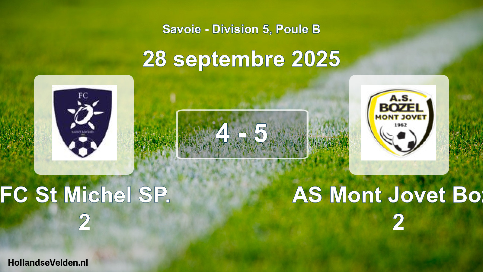 Gespeelde wedstrijd: FC St Michel SP. 2 - AS Mont Jovet Boze 2 4 - 5 (28 september 2025)