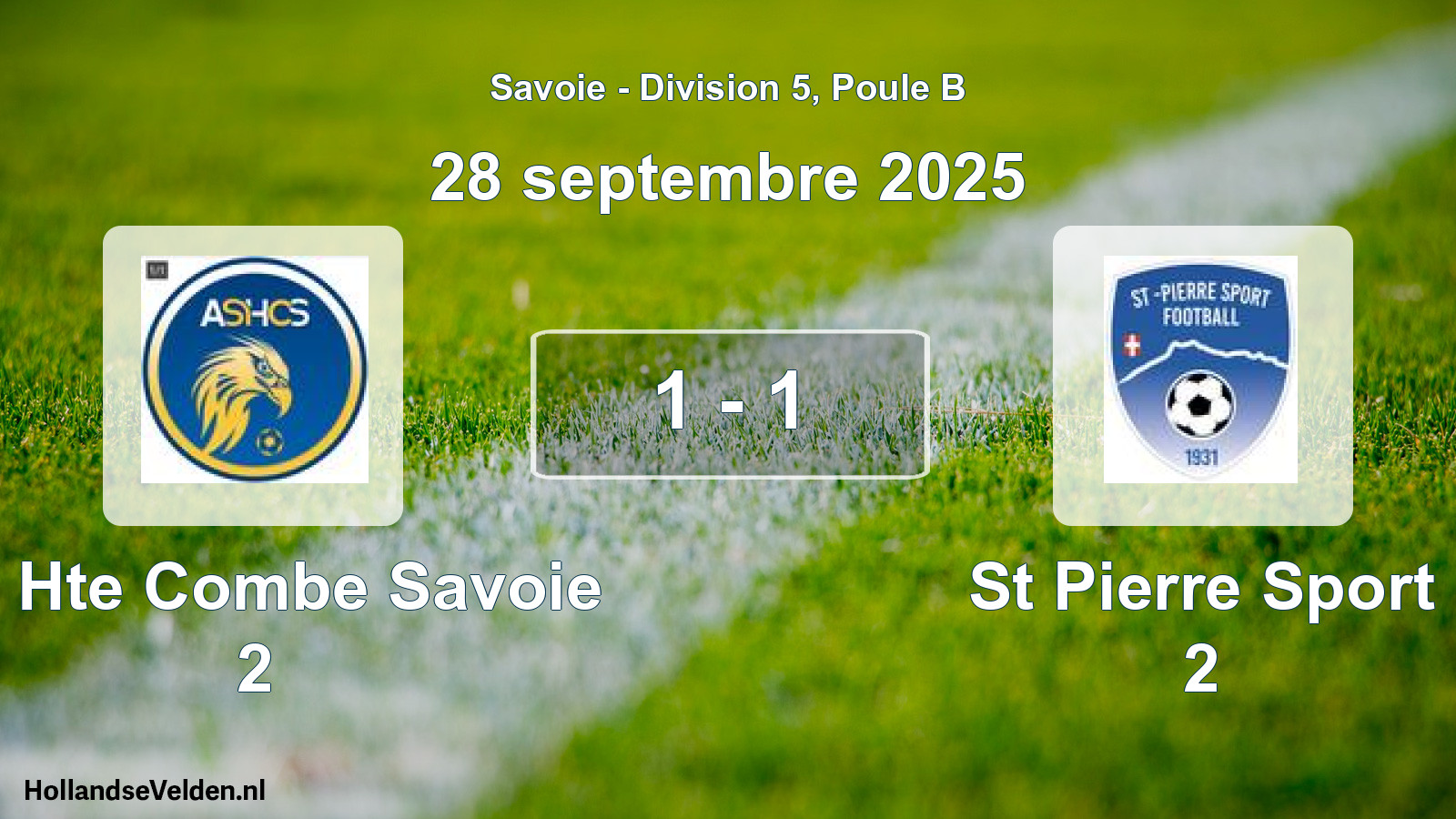 Match joué: AS Hte Combe Savoie 2 - St Pierre Sport 2 1 - 1 (28 septembre 2025)