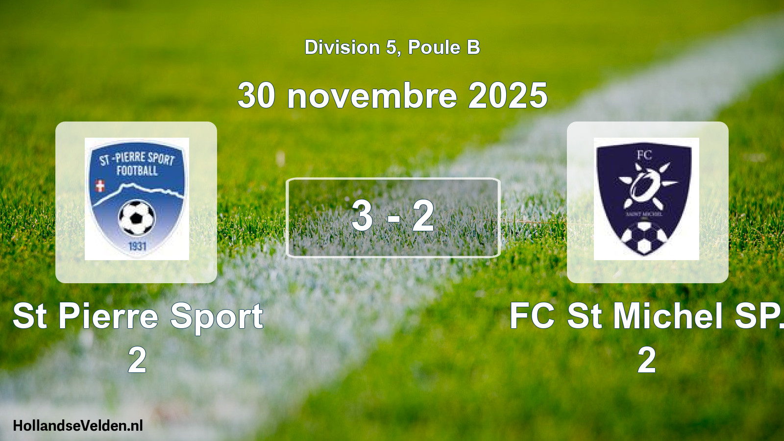 Match joué: St Pierre Sport 2 - FC St Michel SP. 2 3 - 2 (30 novembre 2025)