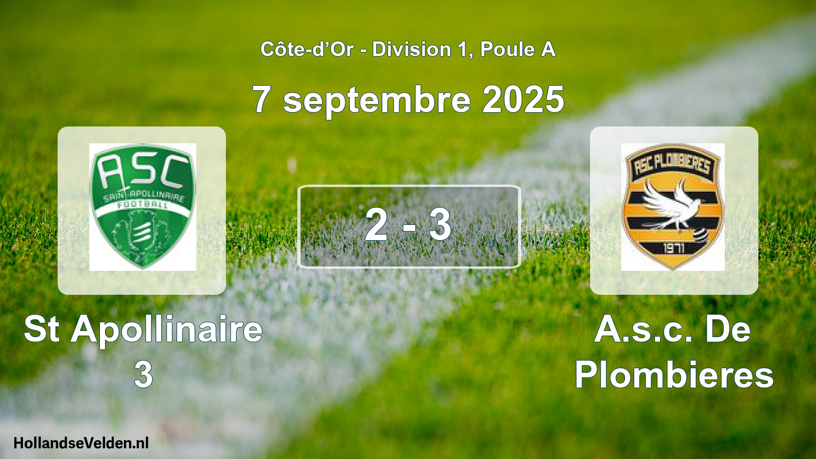 Total number of matches played: St Apollinaire 3 - A.s.c. De Plombieres 2 - 3 (7 September 2025)