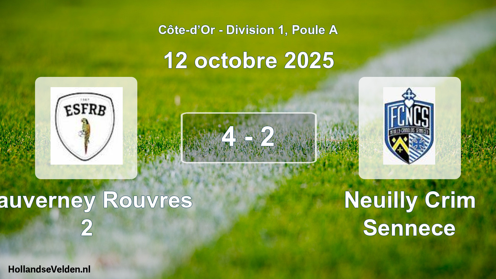 Match joué: Fauverney Rouvres 2 - Neuilly Crim Sennece 4 - 2 (12 octobre 2025)