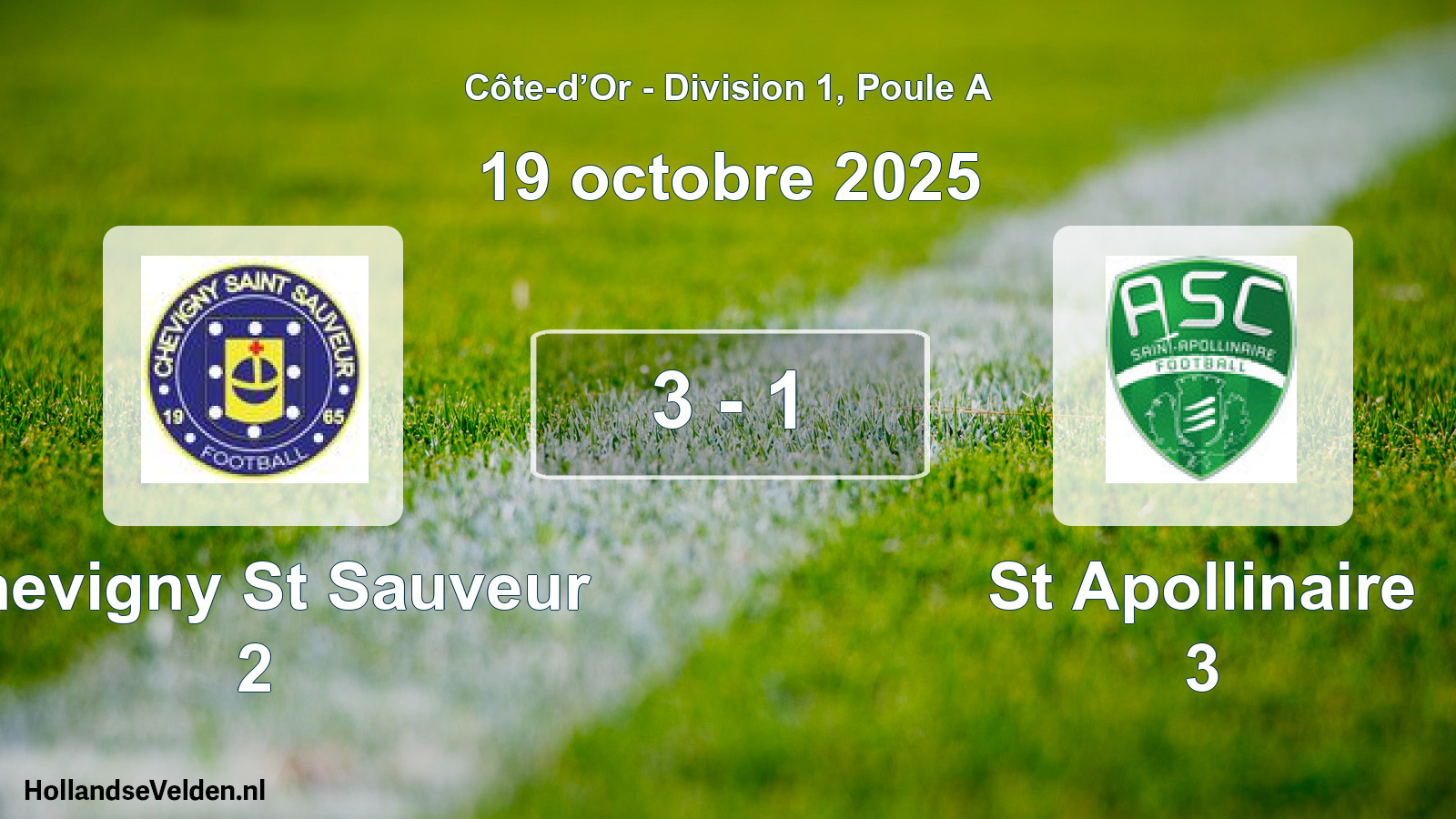 Total number of matches played: Chevigny St Sauveur 2 - St Apollinaire 3 3 - 1 (19 October 2025)