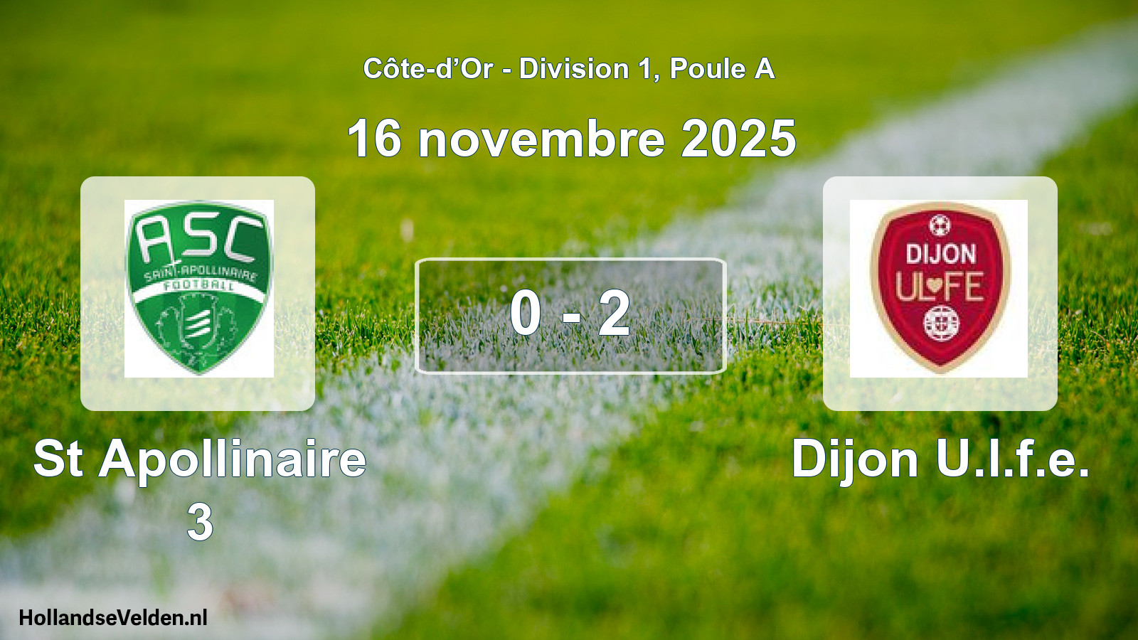 Match joué: St Apollinaire 3 - Dijon U.l.f.e. 0 - 2 (16 novembre 2025)