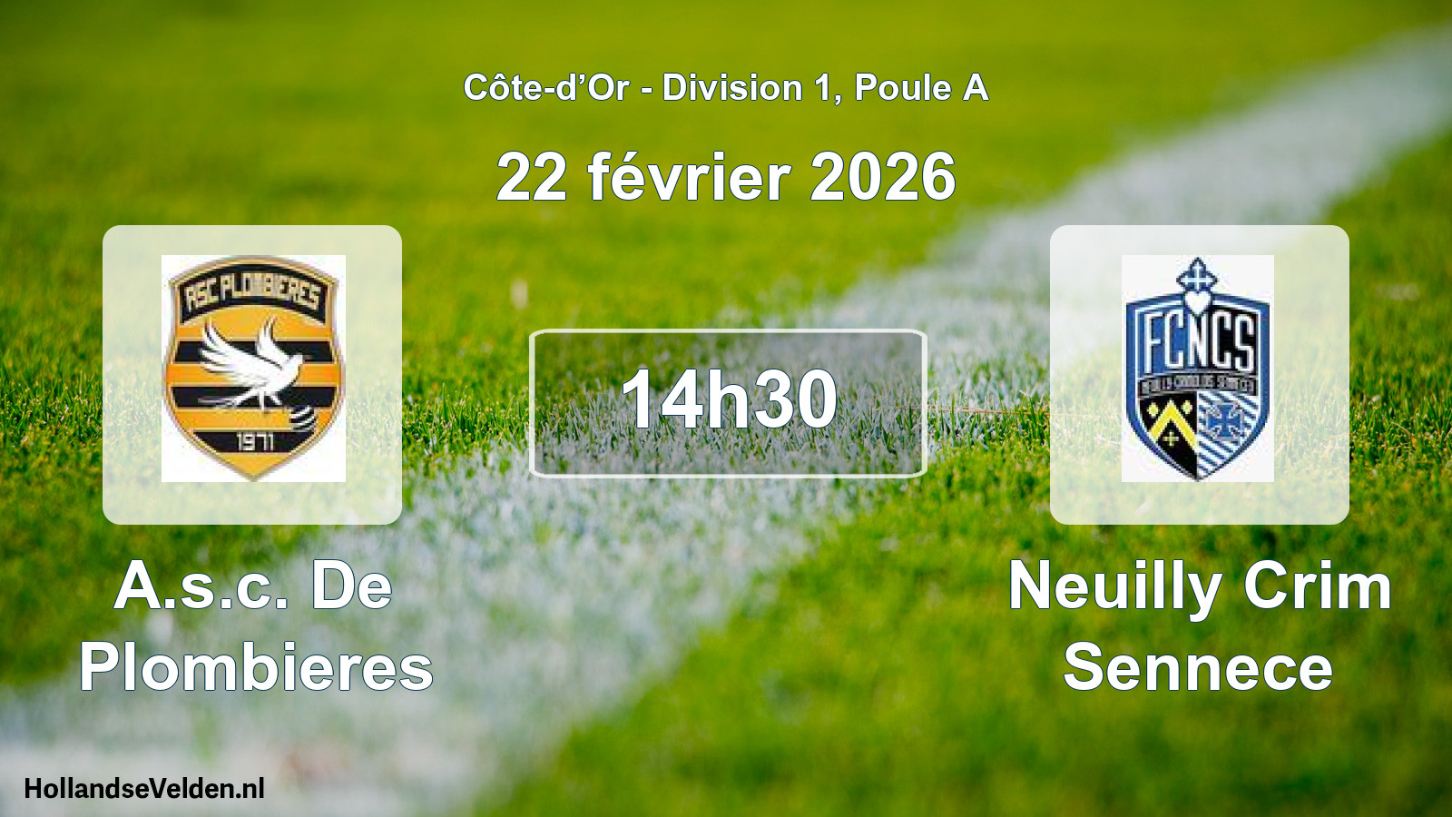 Match programmé: A.s.c. De Plombieres - Neuilly Crim Sennece (22 février 2026)