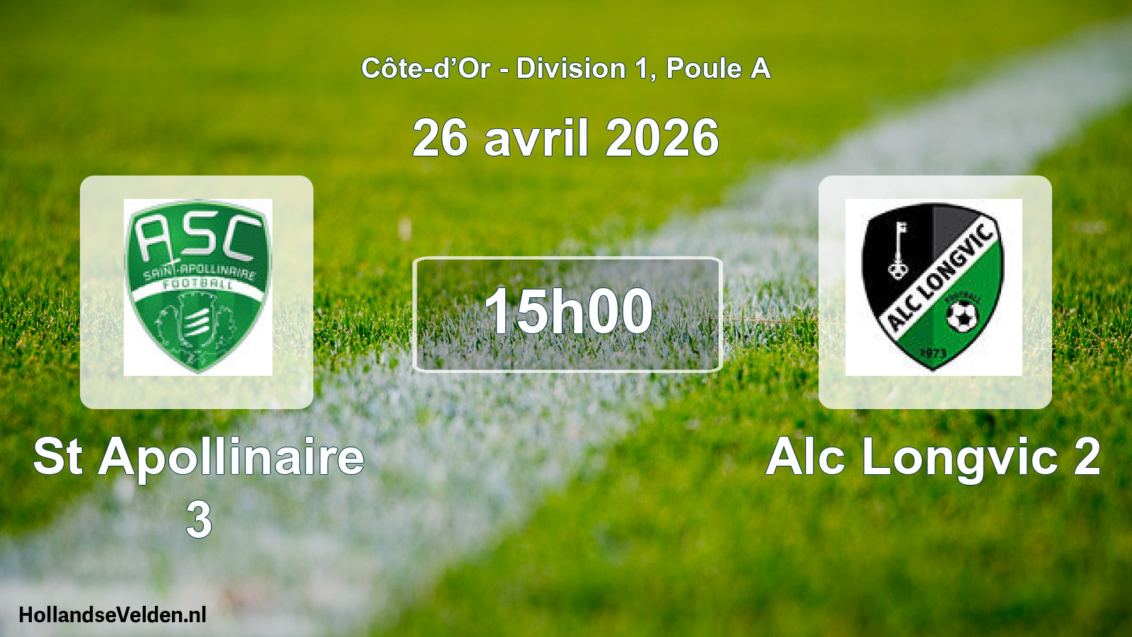 Match programmé: St Apollinaire 3 - Alc Longvic 2 (26 avril 2026)