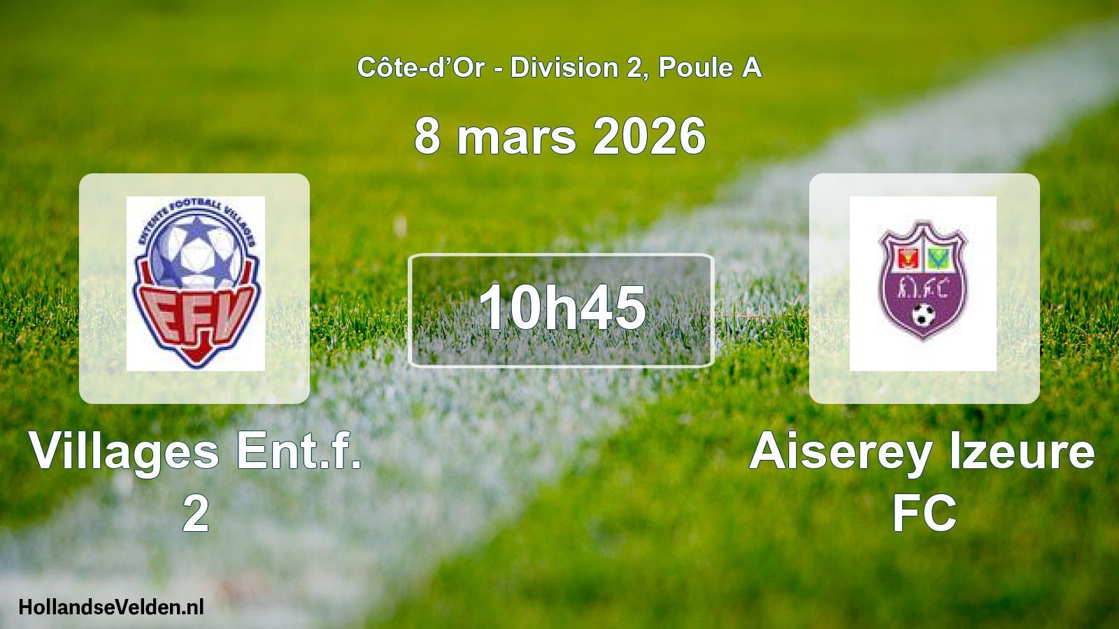 Match programmé: Villages Ent.f. 2 - Aiserey Izeure FC (8 mars 2026)