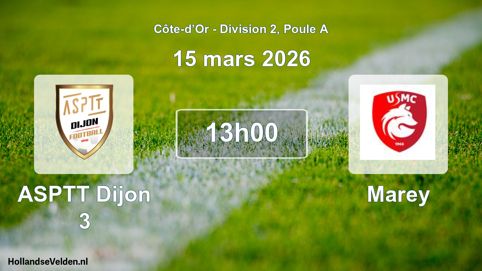 Match programmé: ASPTT Dijon 3 - Marey (15 mars 2026)