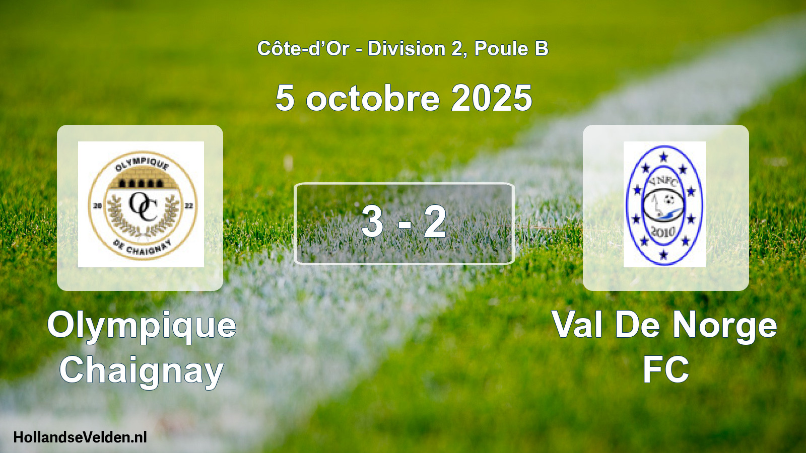 Total number of matches played: Olympique Chaignay - Val De Norge FC 3 - 2 (5 October 2025)