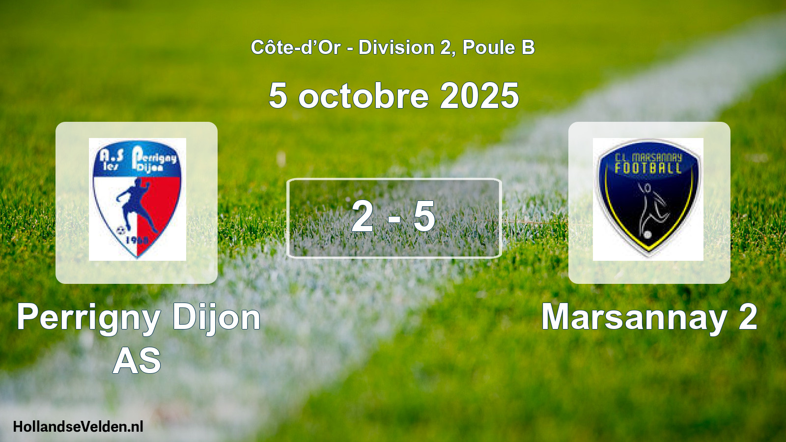 Match joué: Perrigny Dijon AS - Marsannay 2 2 - 5 (5 octobre 2025)