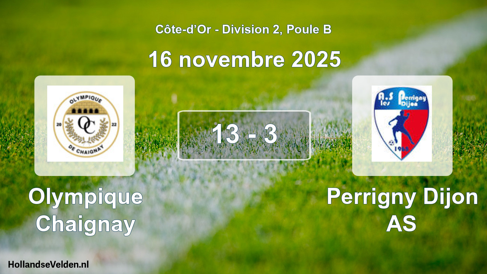 Gespeelde wedstrijd: Olympique Chaignay - Perrigny Dijon AS 13 - 3 (16 november 2025)