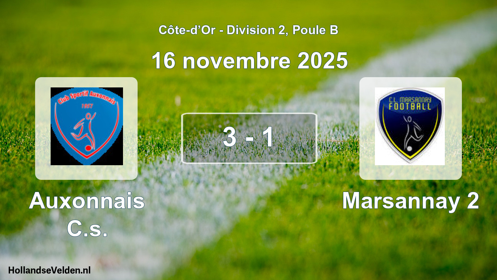 Match joué: Auxonnais C.s. - Marsannay 2 3 - 1 (16 novembre 2025)