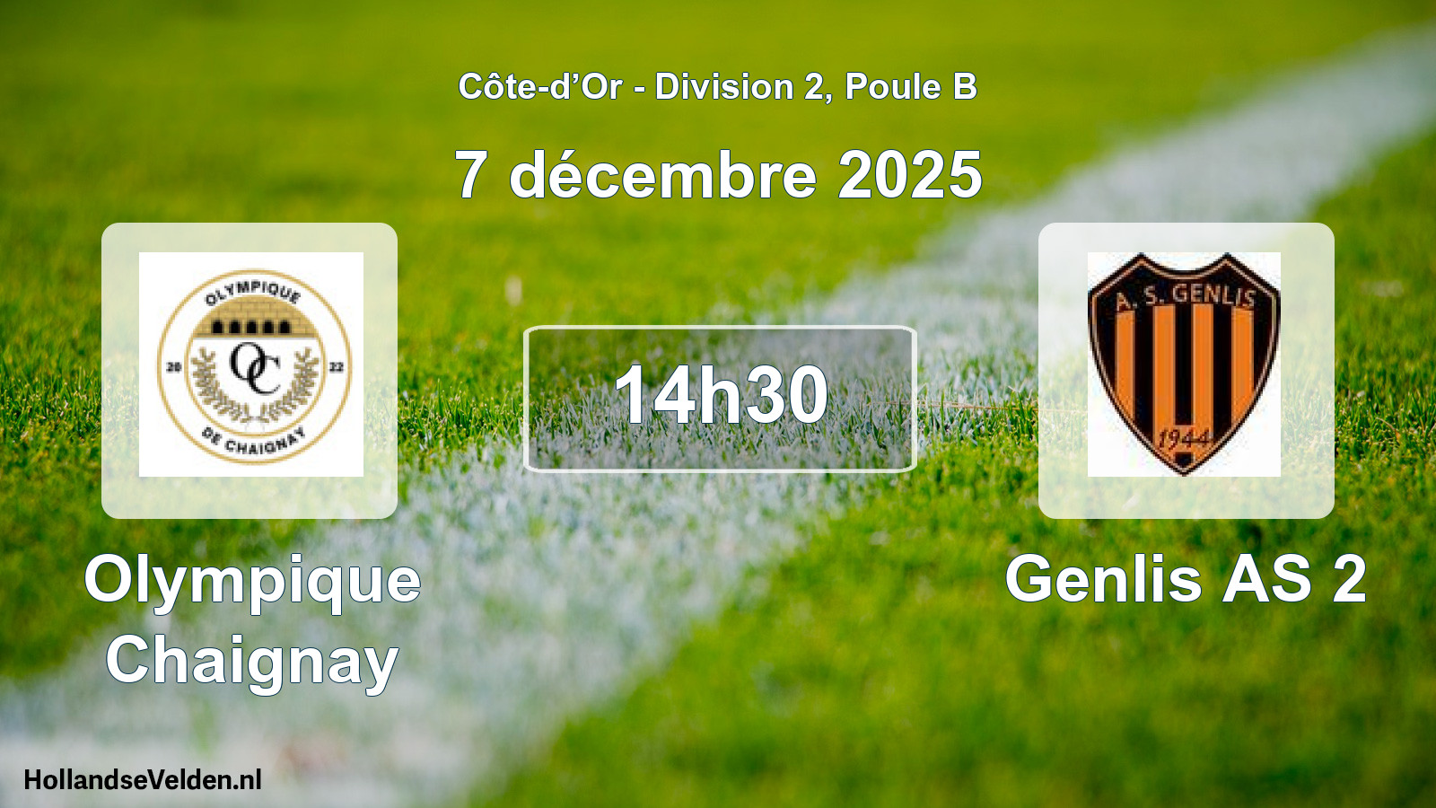 Match programmé: Olympique Chaignay - Genlis AS 2 (7 décembre 2025)