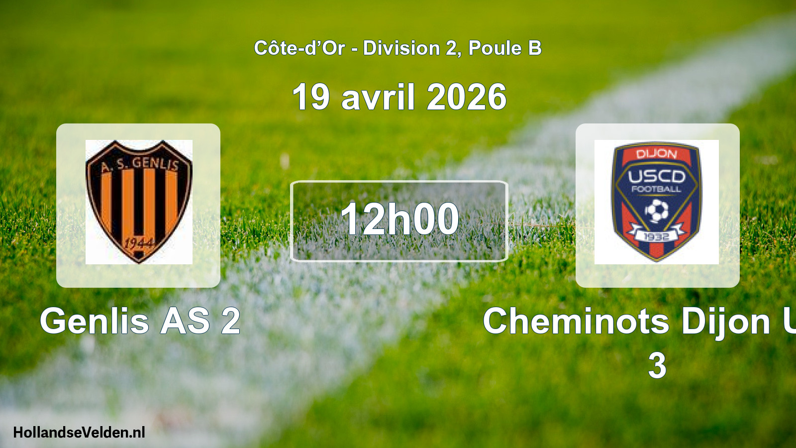 Match programmé: Genlis AS 2 - Cheminots Dijon US 3 (19 avril 2026)