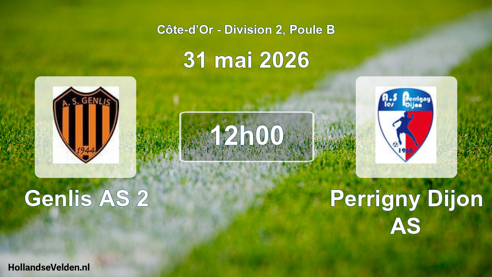 Match programmé: Genlis AS 2 - Perrigny Dijon AS (31 mai 2026)