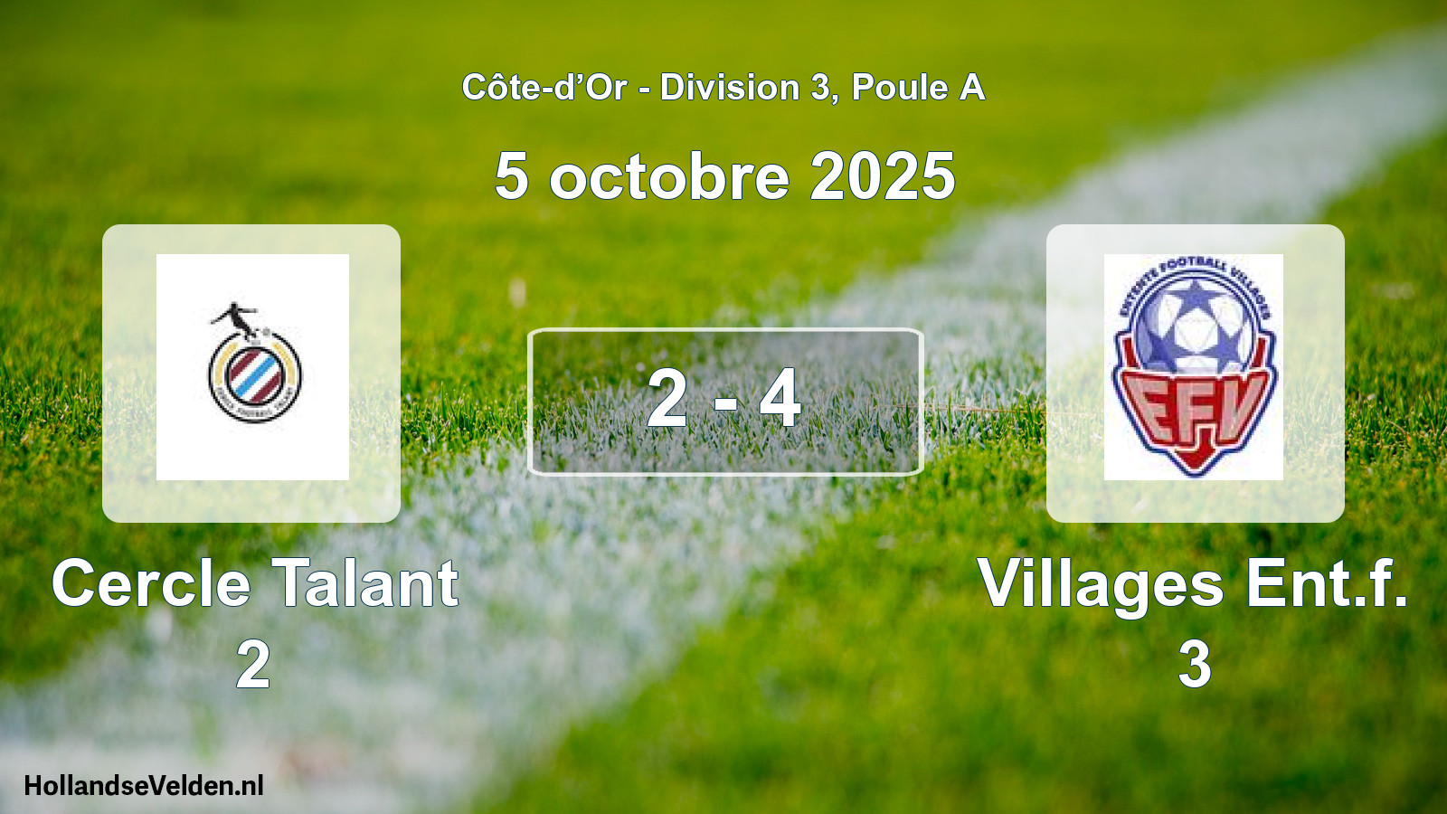 Total number of matches played: Cercle Talant 2 - Villages Ent.f. 3 2 - 4 (5 October 2025)