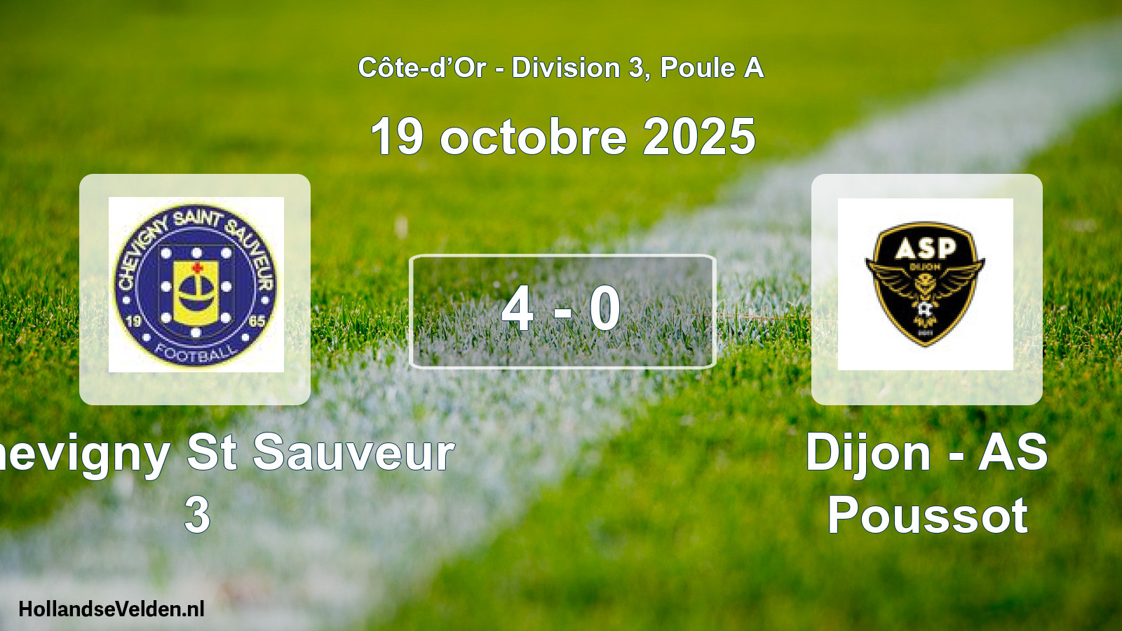 Match joué: Chevigny St Sauveur 3 - Dijon - AS Poussot 4 - 0 (19 octobre 2025)