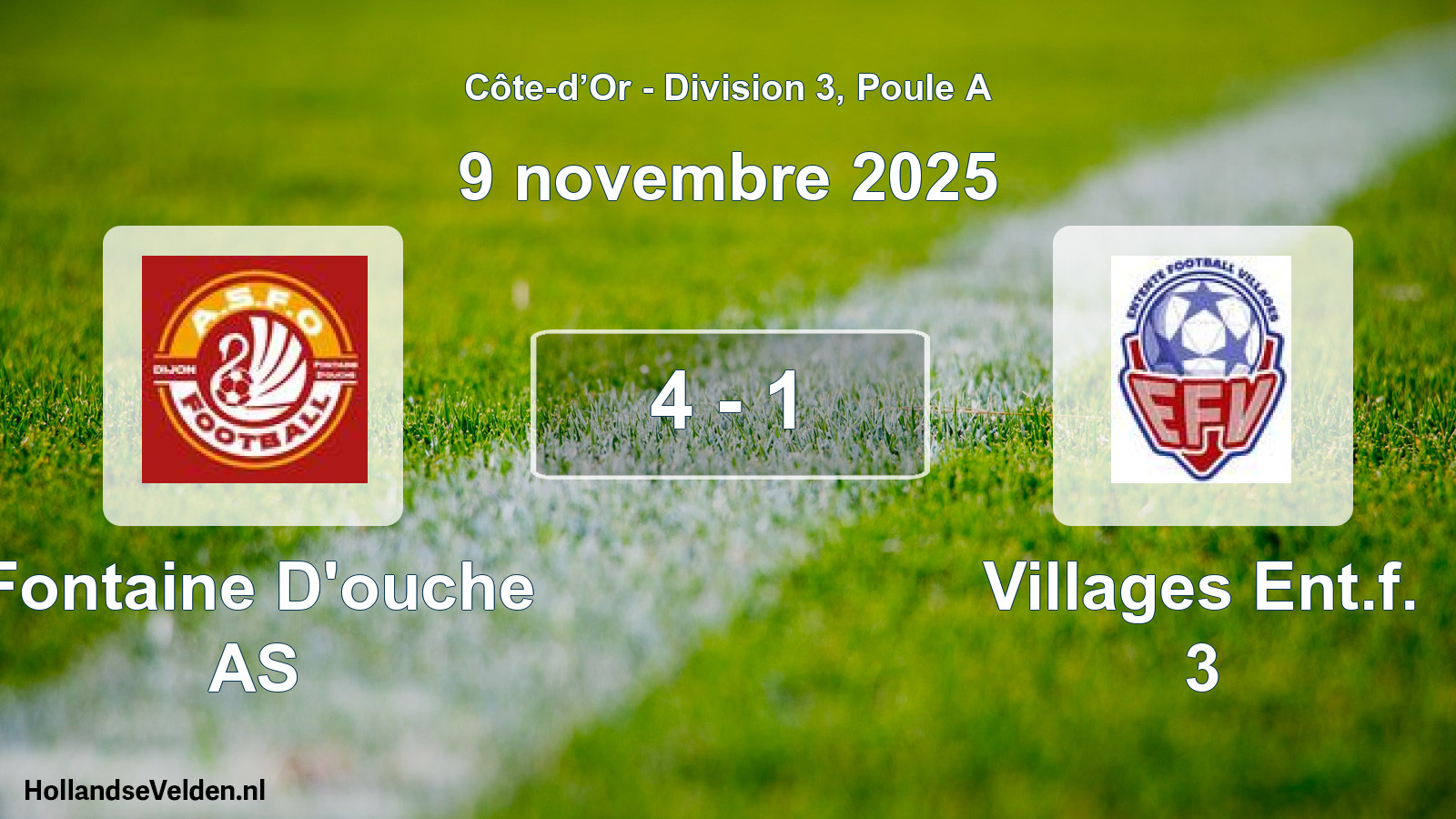 Match joué: Fontaine D'ouche AS - Villages Ent.f. 3 4 - 1 (9 novembre 2025)