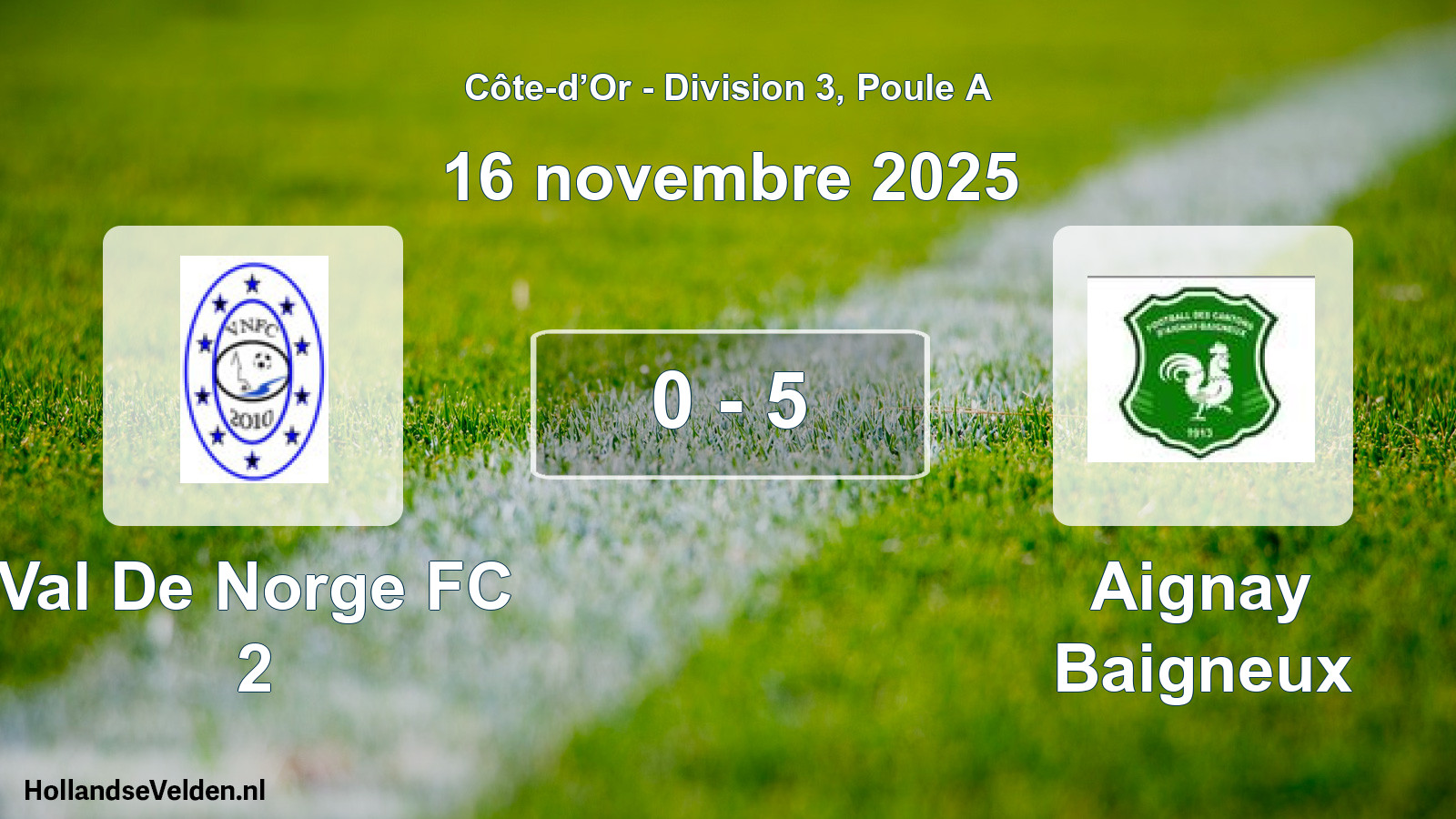 Match joué: Val De Norge FC 2 - Aignay Baigneux 0 - 5 (16 novembre 2025)