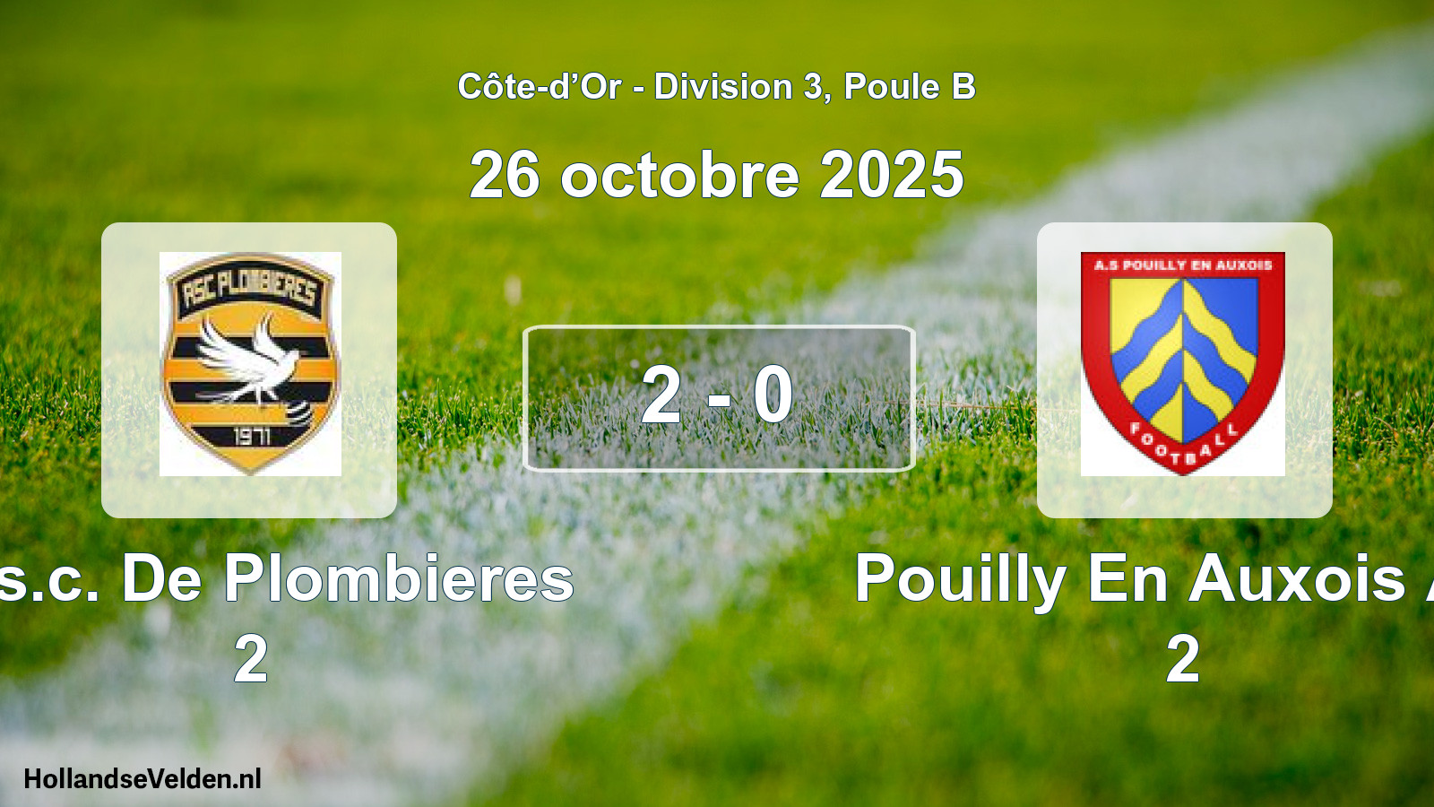 Gespeelde wedstrijd: A.s.c. De Plombieres 2 - Pouilly En Auxois AS 2 2 - 0 (26 oktober 2025)