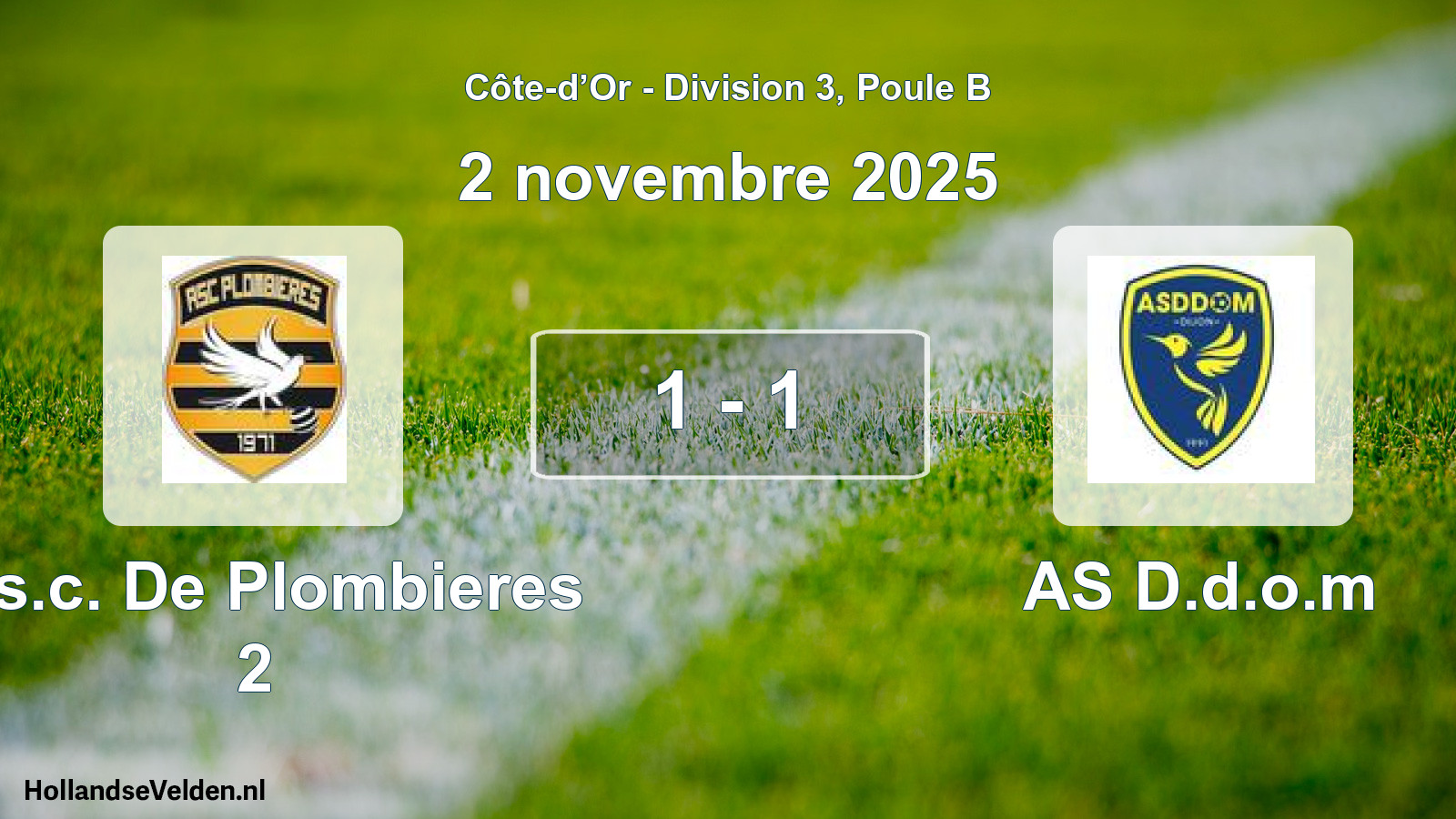 Match joué: A.s.c. De Plombieres 2 - AS D.d.o.m 1 - 1 (2 novembre 2025)