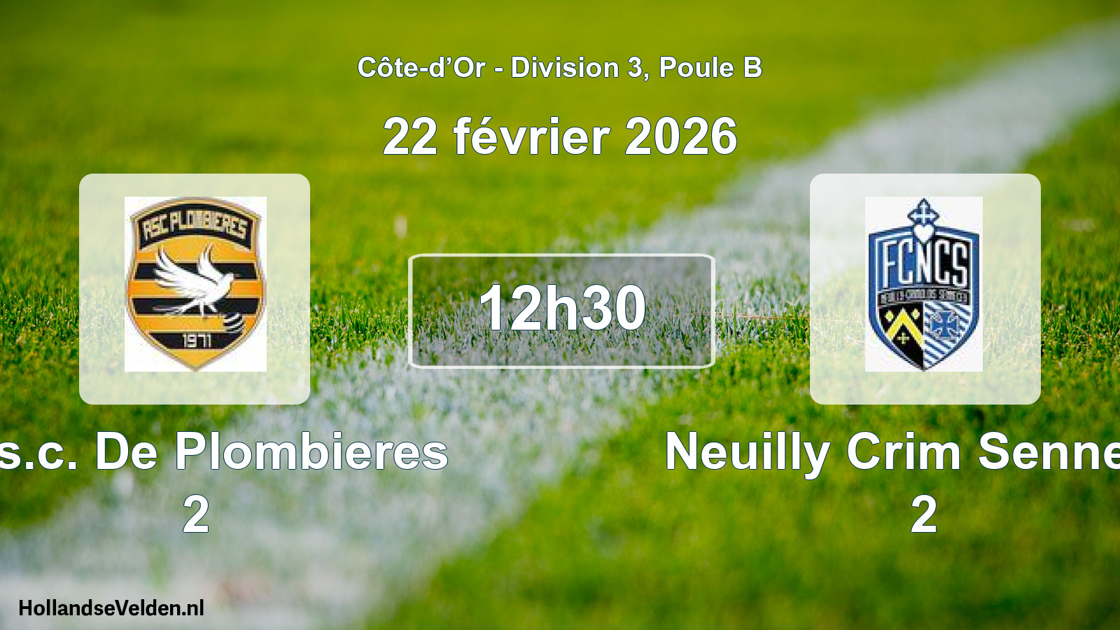 Geplande wedstrijd: A.s.c. De Plombieres 2 - Neuilly Crim Sennece 2 (22 februari 2026)