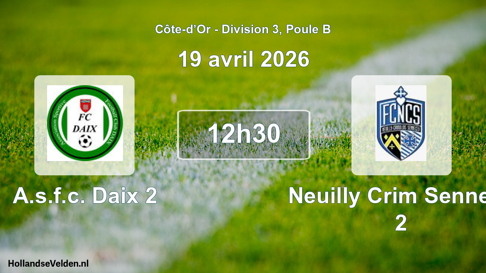 Match programmé: A.s.f.c. Daix 2 - Neuilly Crim Sennece 2 (19 avril 2026)
