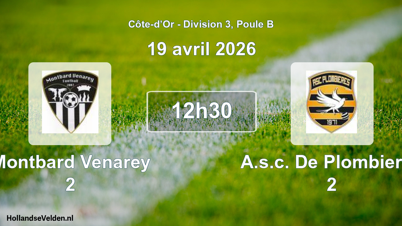 Match programmé: Montbard Venarey 2 - A.s.c. De Plombieres 2 (19 avril 2026)