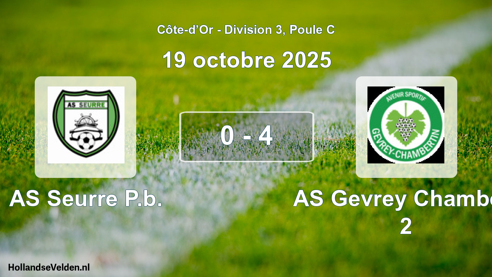 Match joué: AS Seurre P.b. - AS Gevrey Chambert 2 0 - 4 (19 octobre 2025)