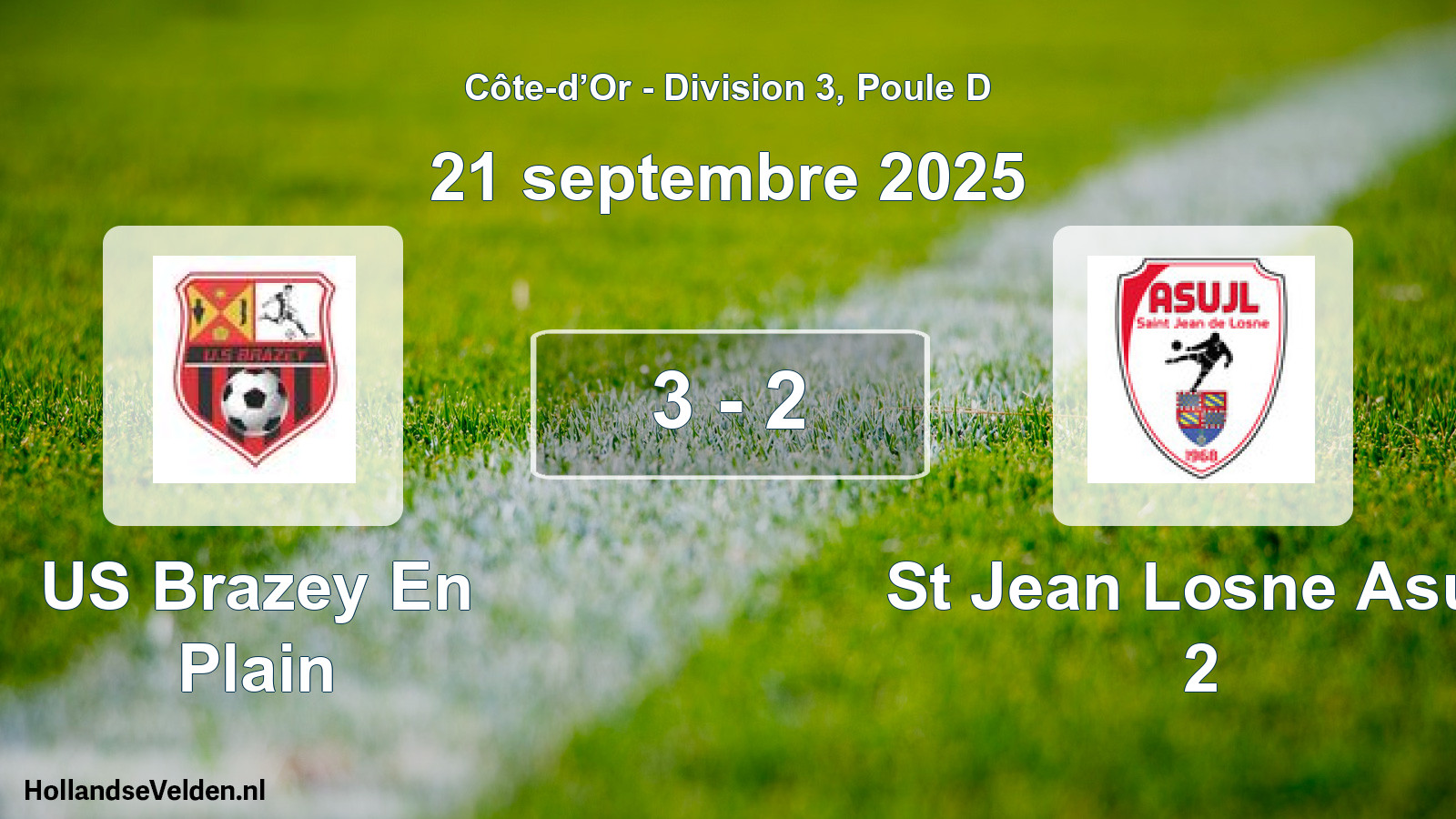 Match joué: US Brazey En Plain - St Jean Losne Asujl 2 3 - 2 (21 septembre 2025)
