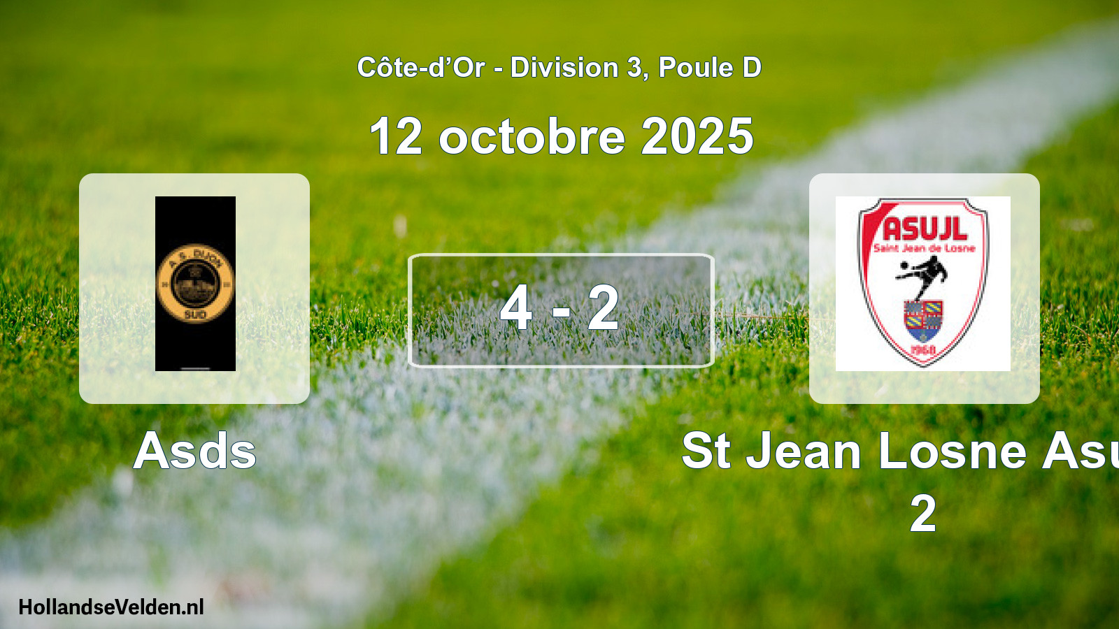 Match joué: Asds - St Jean Losne Asujl 2 4 - 2 (12 octobre 2025)