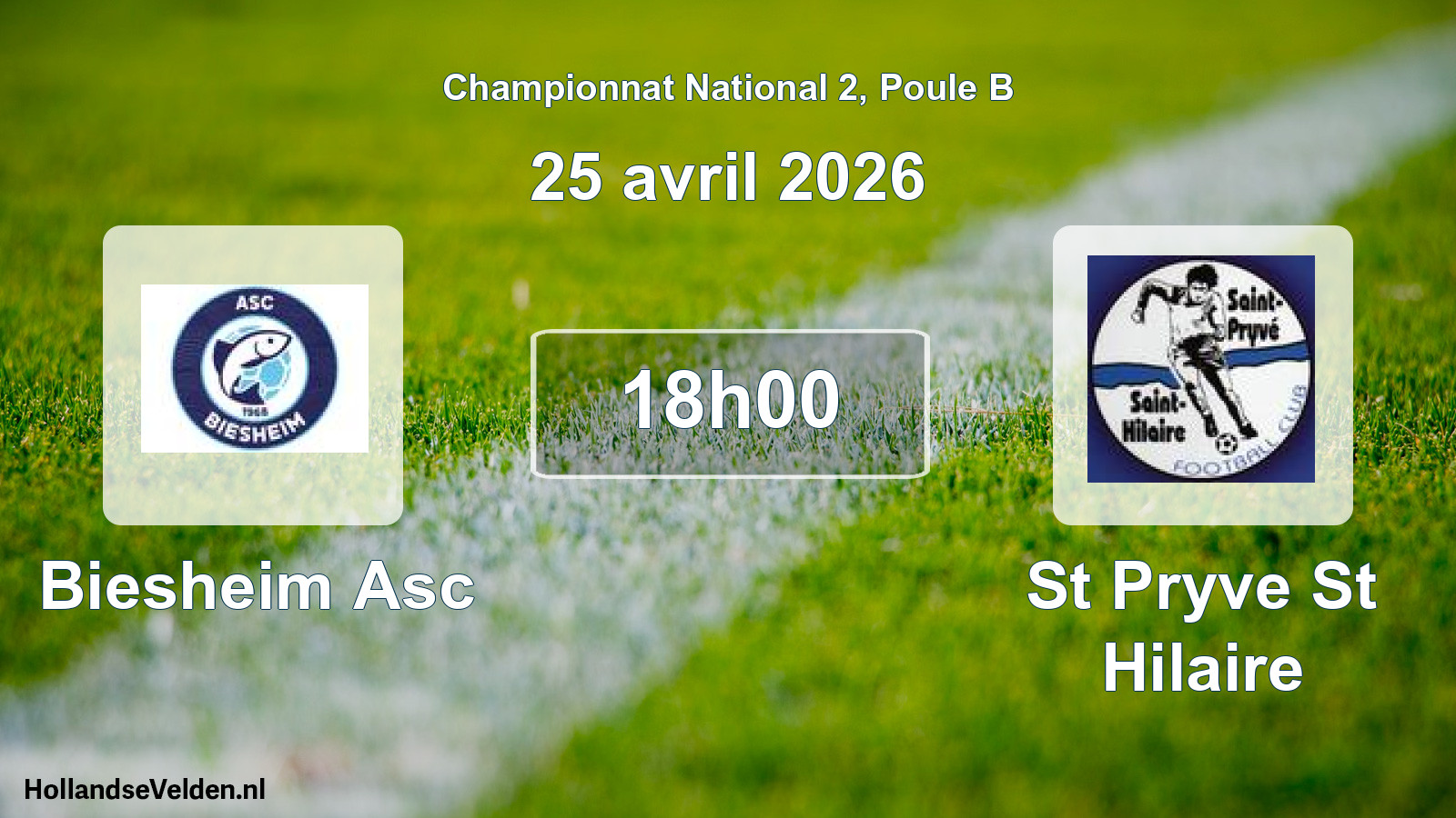 Geplande wedstrijd: Biesheim Asc - St Pryve St Hilaire (25 april 2026)