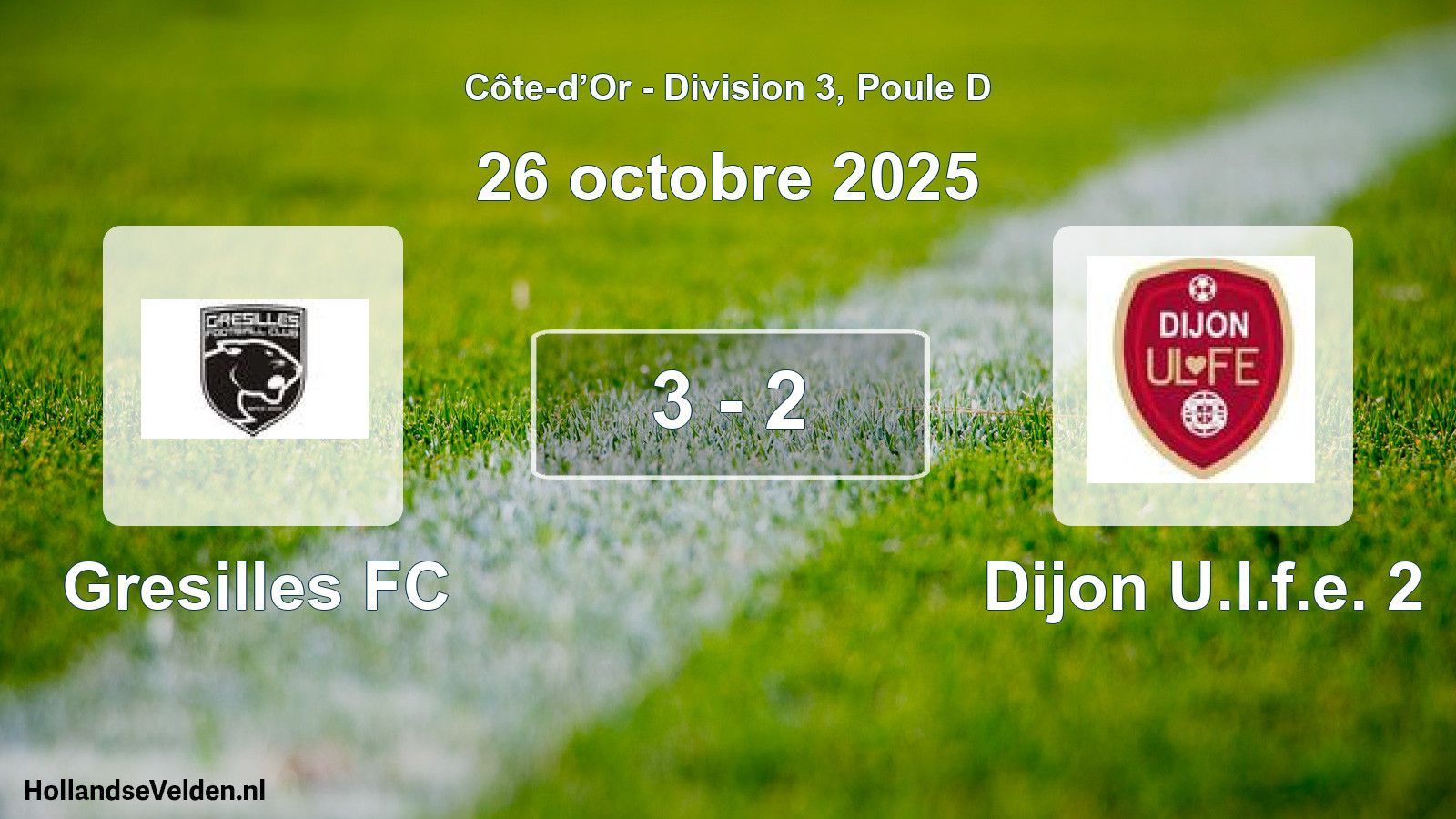 Match joué: Gresilles FC - Dijon U.l.f.e. 2 3 - 2 (26 octobre 2025)