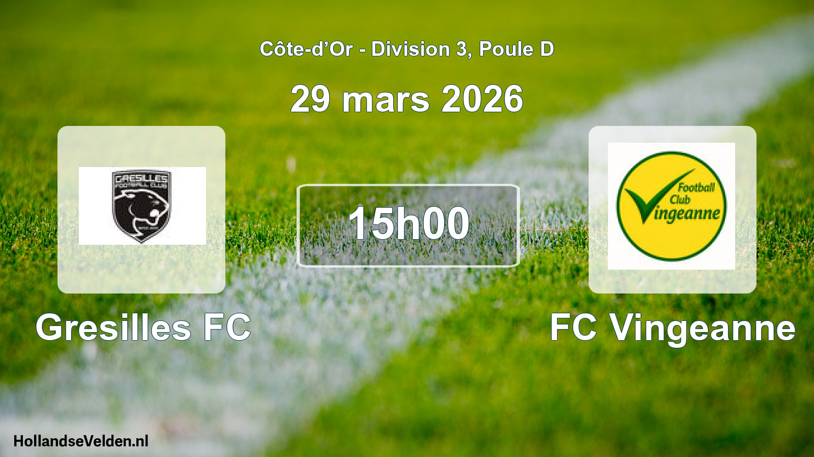 Match programmé: Gresilles FC - FC Vingeanne (29 mars 2026)