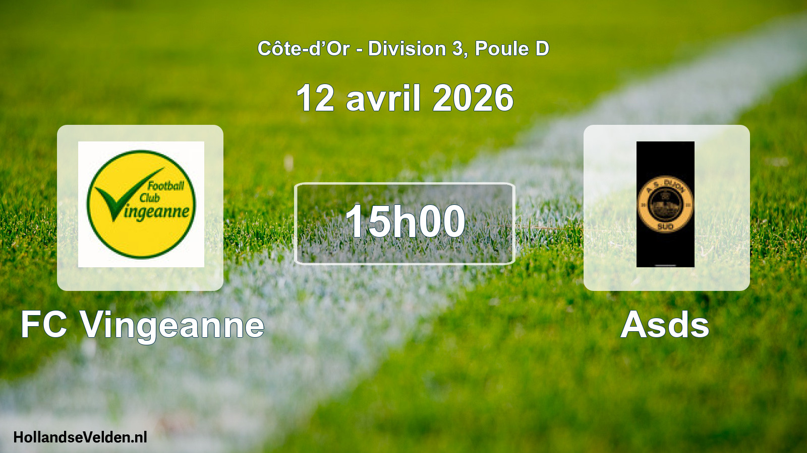 Match programmé: FC Vingeanne - Asds (12 avril 2026)