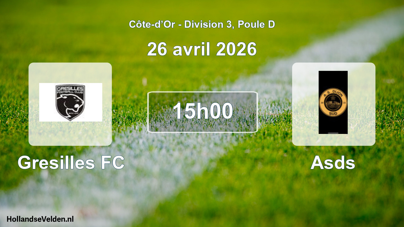 Match programmé: Gresilles FC - Asds (26 avril 2026)