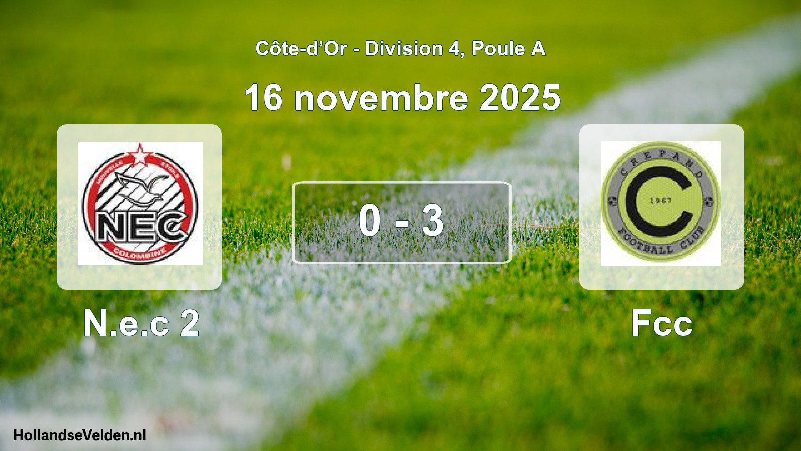 Match joué: N.e.c 2 - Fcc 0 - 3 (16 novembre 2025)