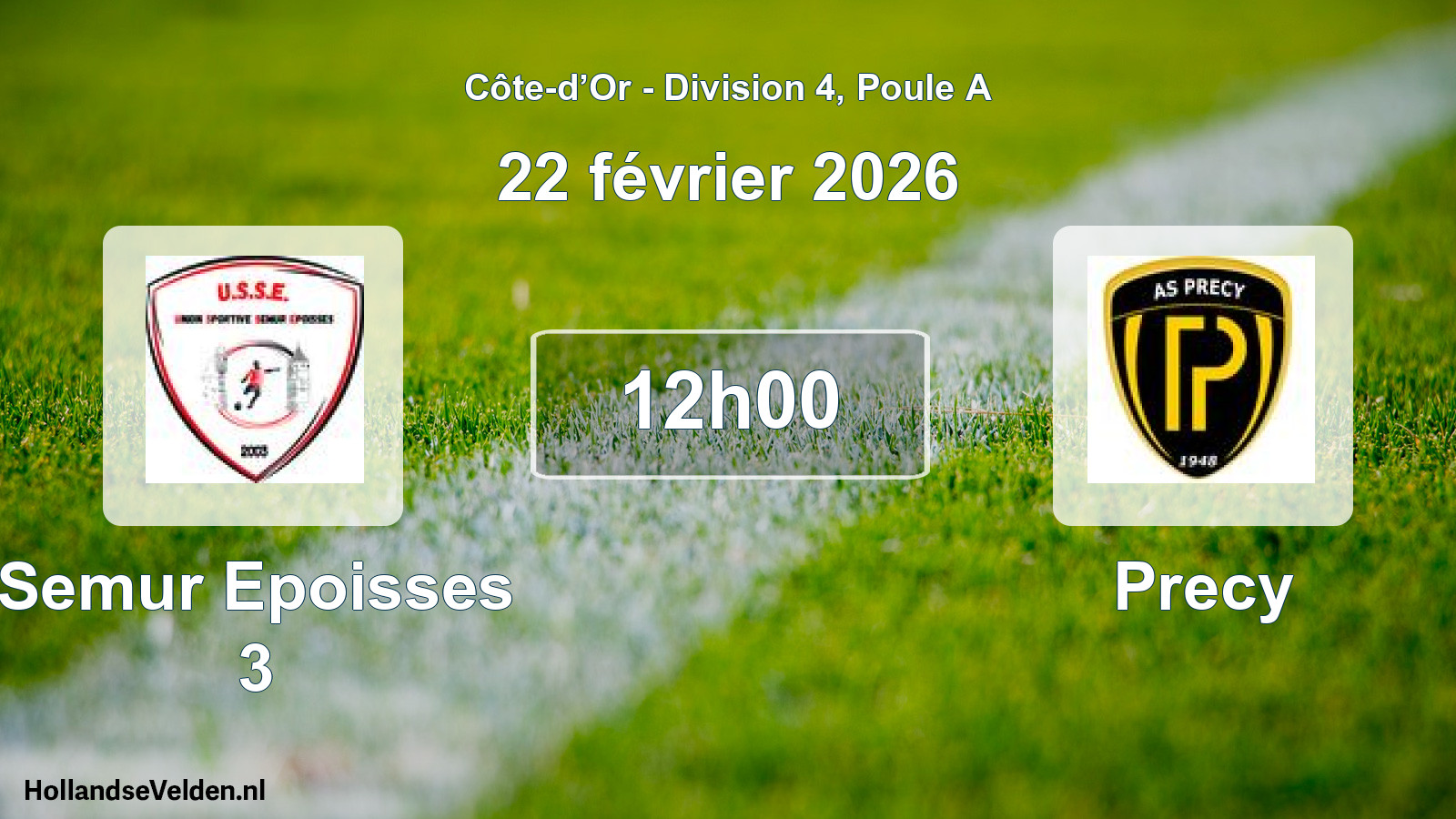 Match programmé: Semur Epoisses 3 - Precy (22 février 2026)