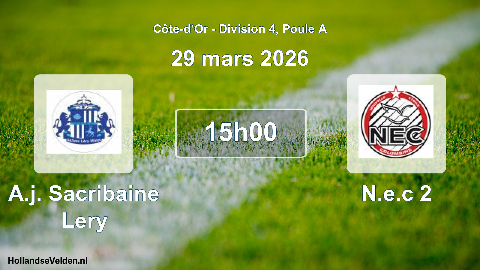Match programmé: A.j. Sacribaine Lery - N.e.c 2 (29 mars 2026)