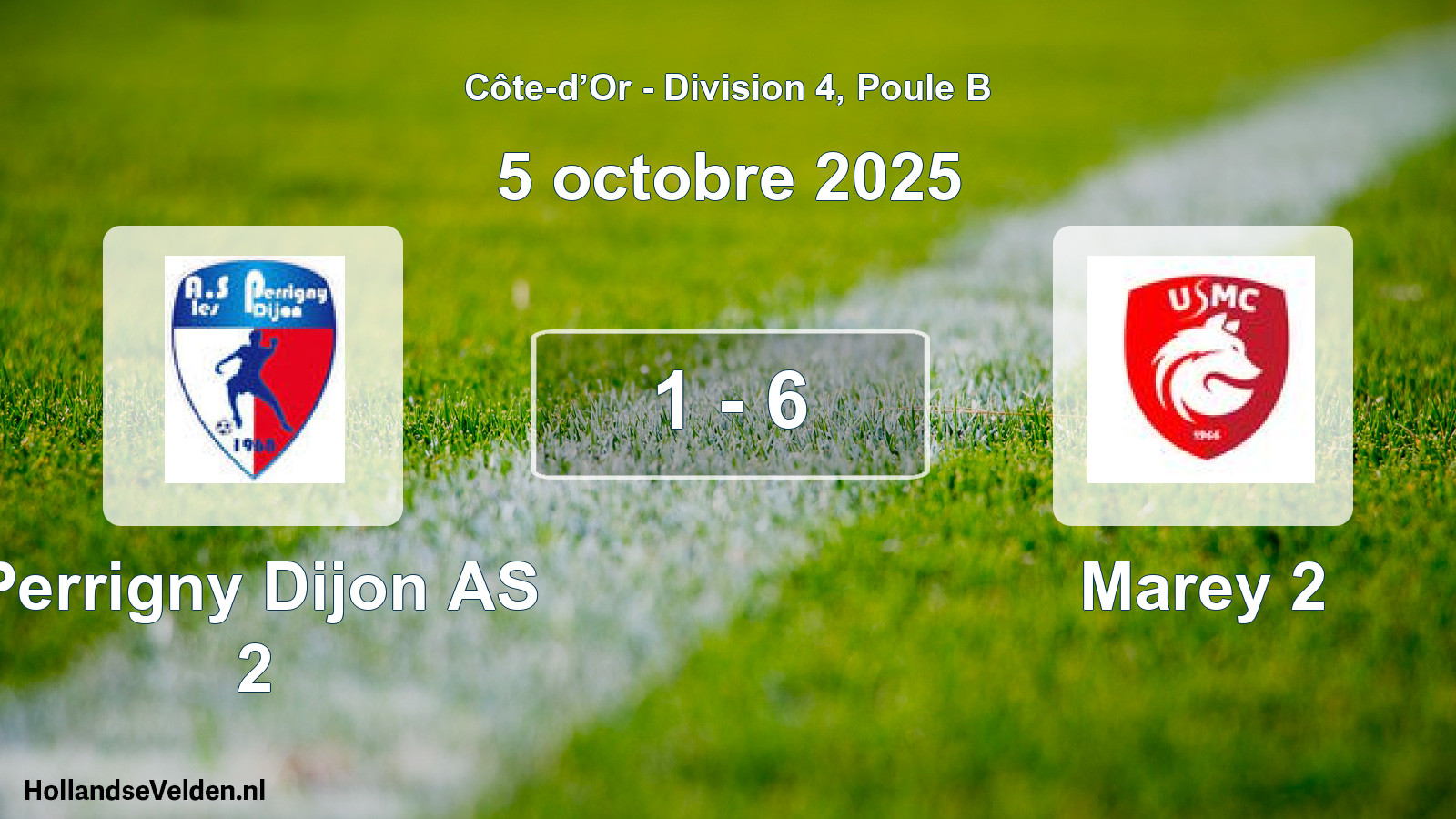 Match joué: Perrigny Dijon AS 2 - Marey 2 1 - 6 (5 octobre 2025)