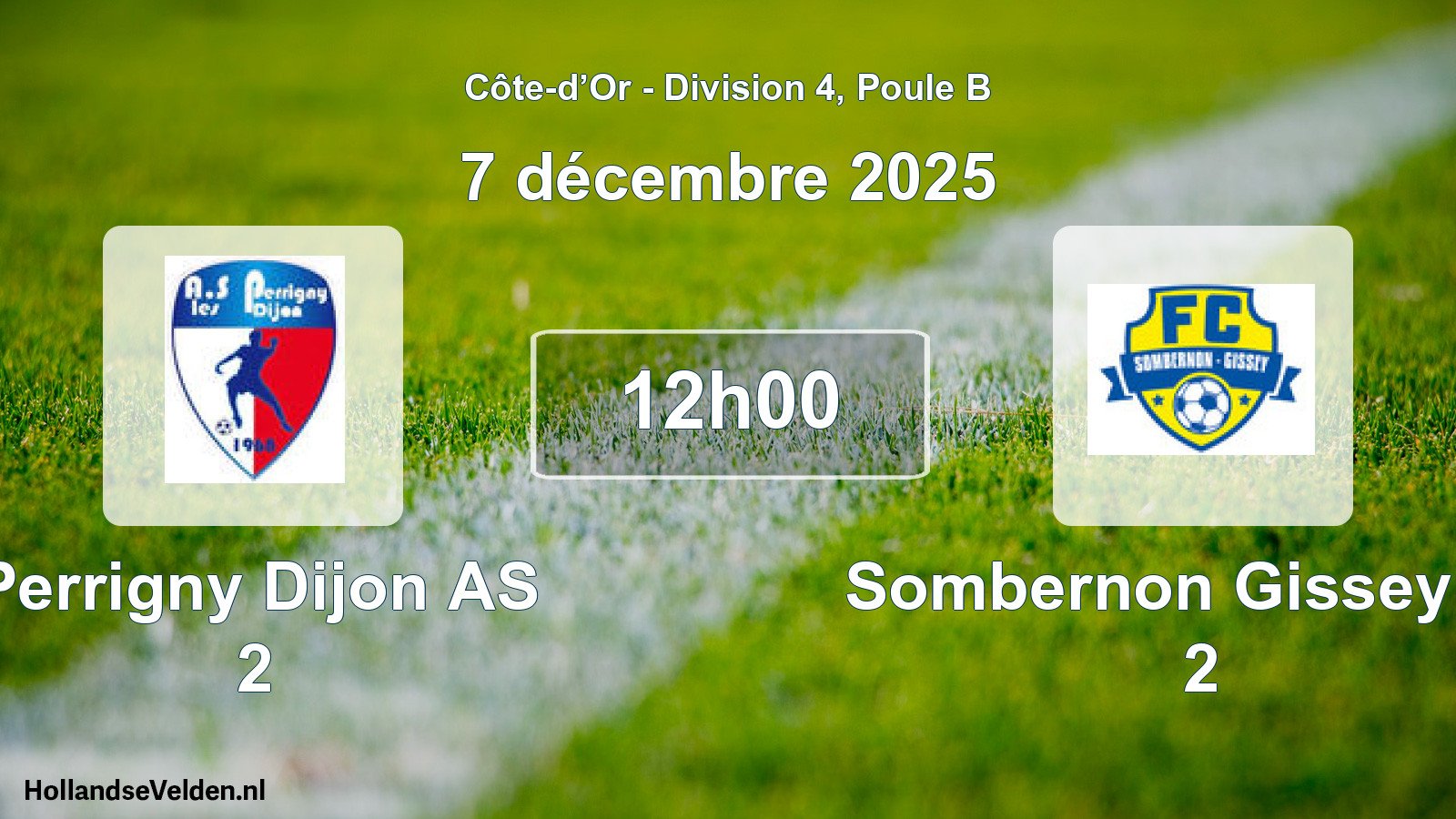 Match programmé: Perrigny Dijon AS 2 - Sombernon Gissey FC 2 (7 décembre 2025)